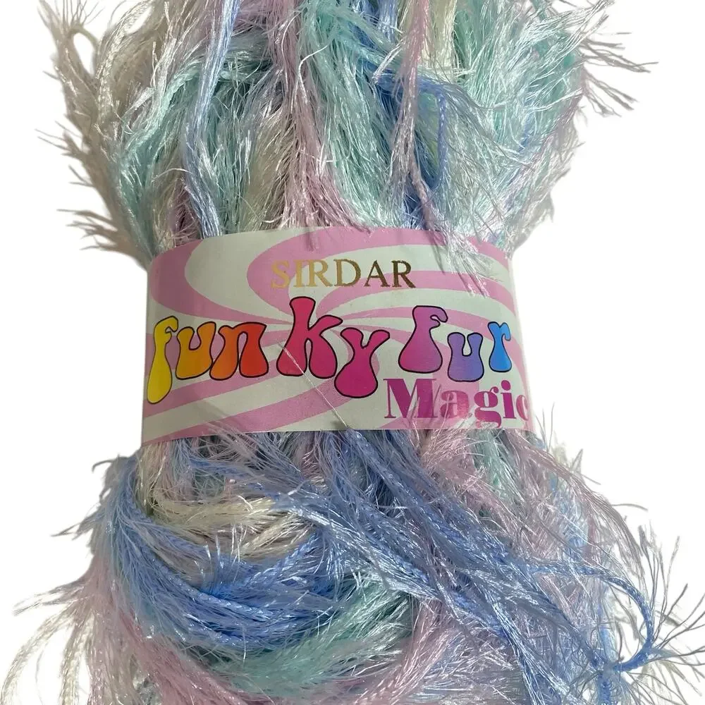 6 Skeins Sirdar Funky Fur Magic Eyelash Yarn Pink Blue Pastel Polyester 300g NWT